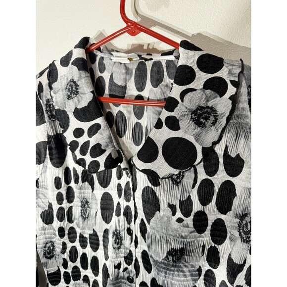 VTG Y2K/90s XL Micropleat Polka Dot Floral Peter Pan Blouse Bell Sleeves Peplum - Picture 2 of 10